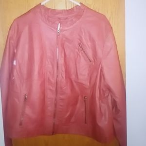 Woman within maroon leather jacket 24w